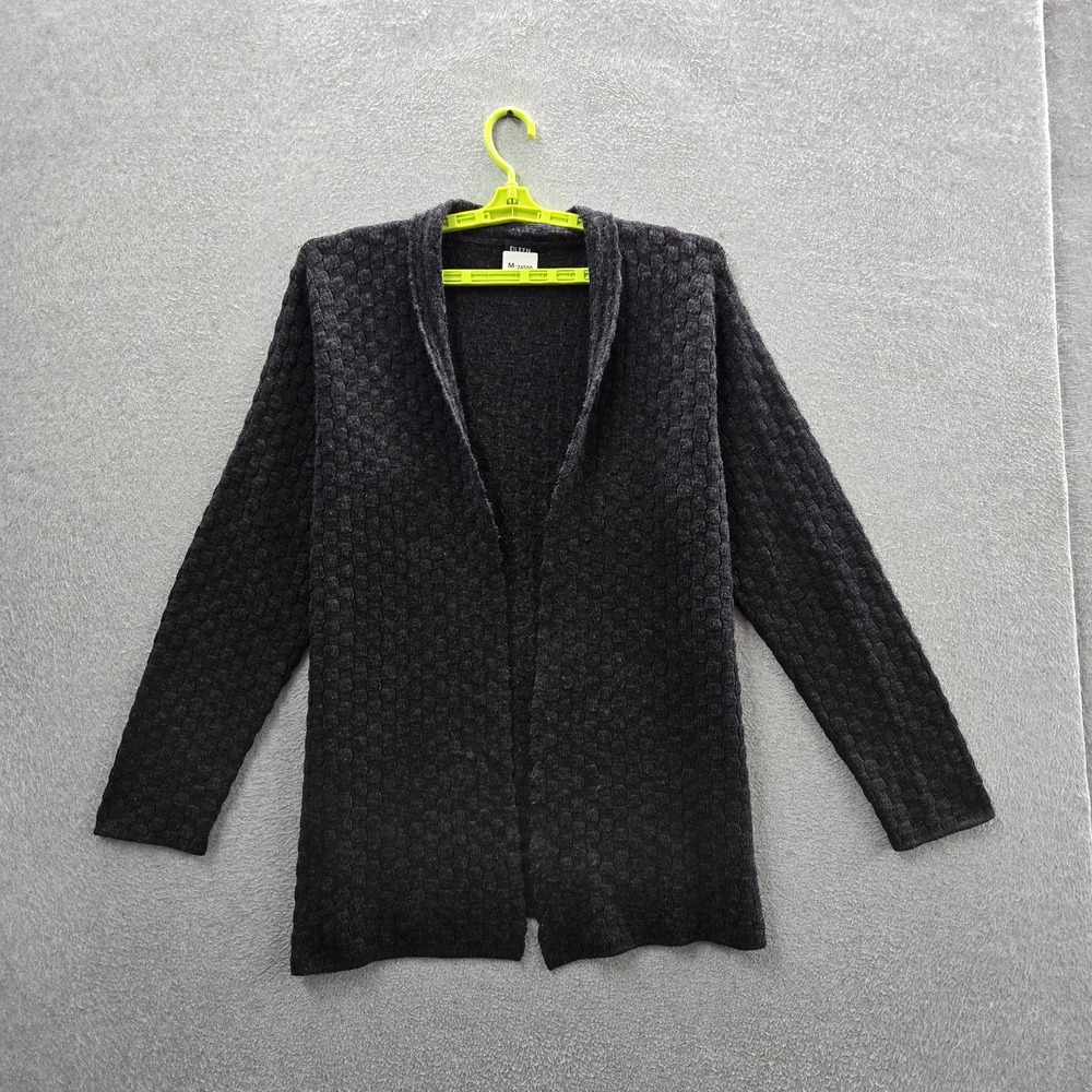 VINTAGE Eileen Fisher Women Cardigan M Gray Lambswool Open Front 90s